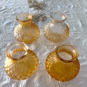 Vintage Amber Colored Glass Quilted Diamond Dot Kerosene Oil Lamp Shade Lot Of 4
